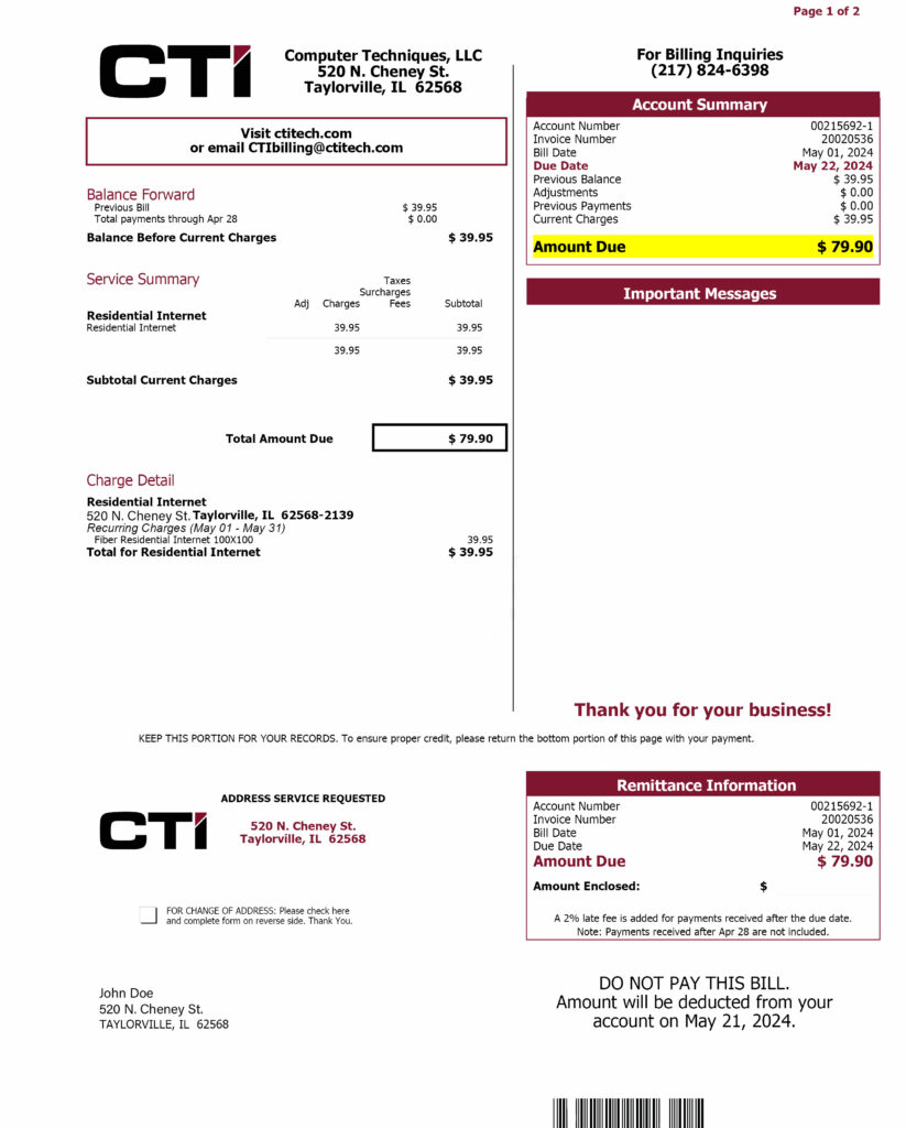 CTI Fiber CTI EBill Conversion CTI Fiber CTI EBill Conversion
